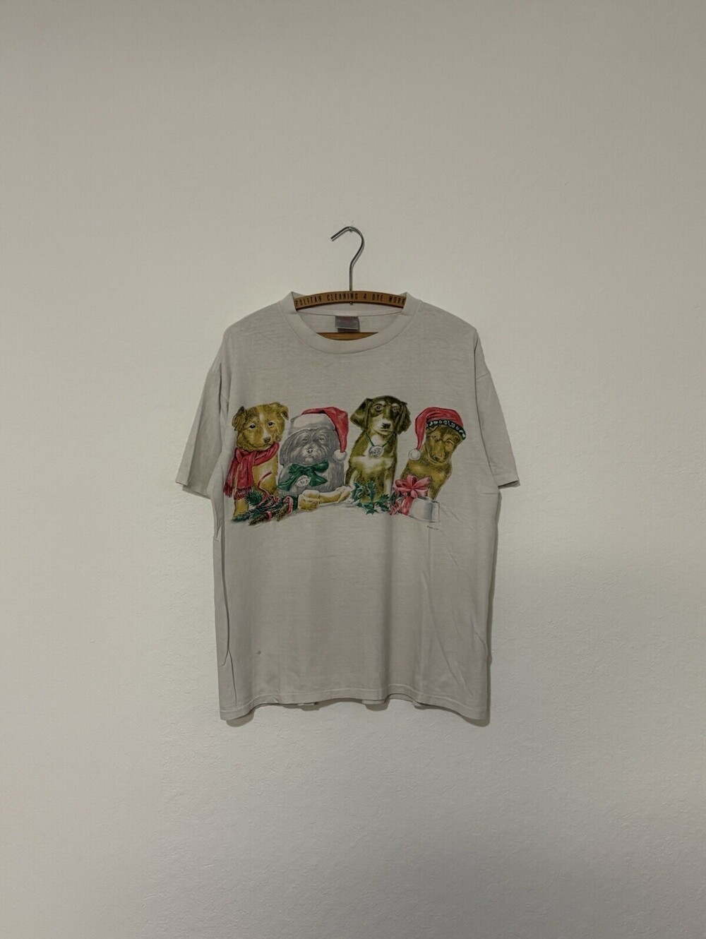 Vintage 90s Christmas Santa Dog Double Sided AOP Holiday Shirt Size Men’s L